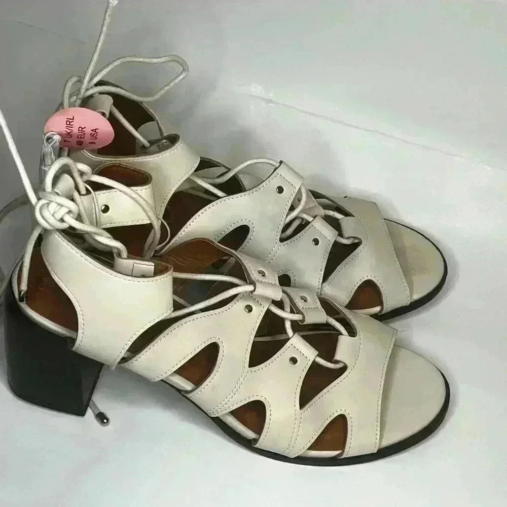 Summer cream tie up heels